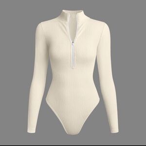OQQ Long Sleve High Neck Top Sport Jumpsuit Yoga Zipper Gym